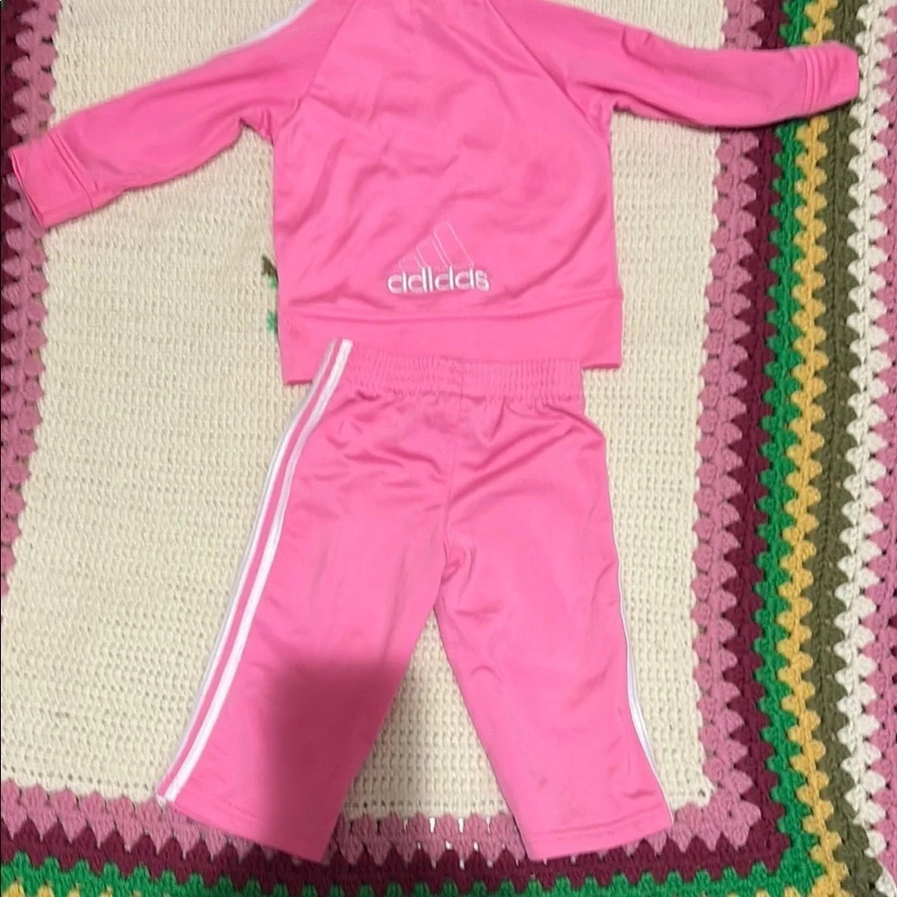 Adidas Kids' Pink and White Tracksuit